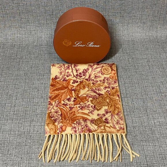Loro Piana Accessories - Loro Piana Cashmere Short Fringe Floral Tapestry look Scarf with Box EUC